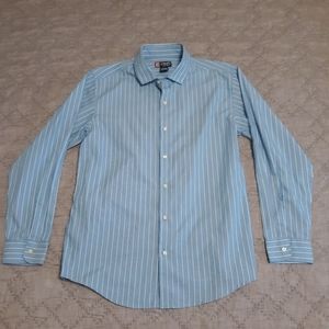 Boys Chaps Button Down Dress Shirt Striped Blue 14/16